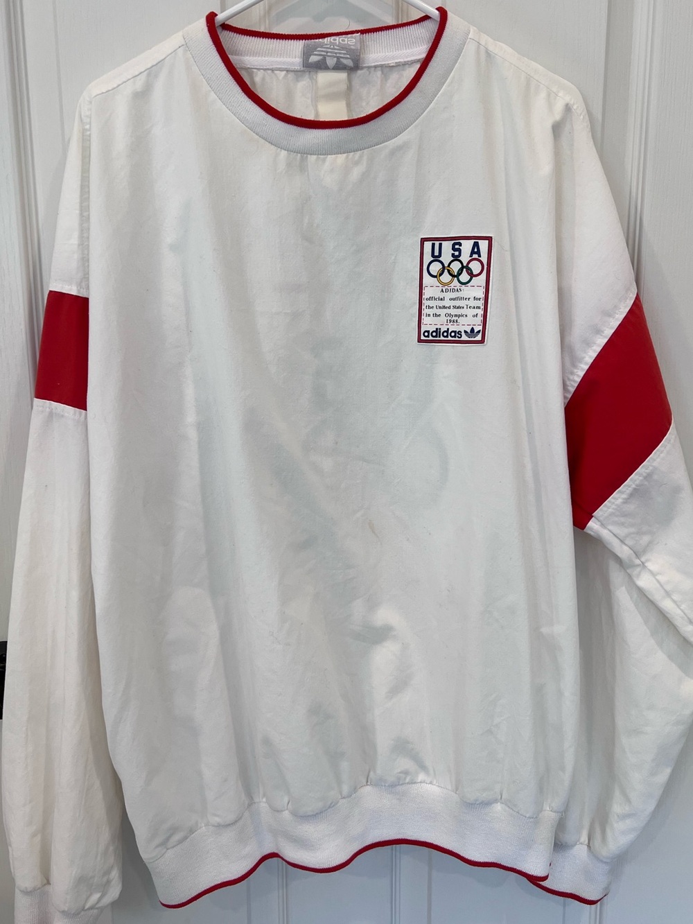 Vintage Adidas Olympic USA White & Red Long-Sleeve Crew Sweatshirt